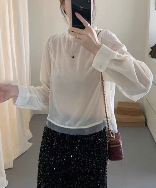 Lace Ladies(レースレディース)の「フリルカラー シアー 長袖 コンパクト プルオーバー(その他トップス・レディース・ブラック/アイボリー・FREE)」の4枚目の写真