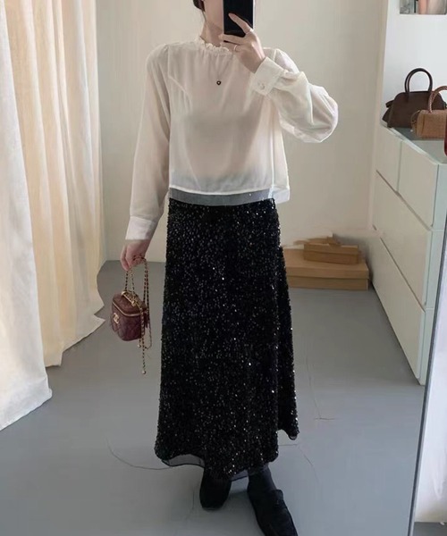 Lace Ladies(レースレディース)の「フリルカラー シアー 長袖 コンパクト プルオーバー(その他トップス・レディース・ブラック/アイボリー・FREE)」の5枚目の写真