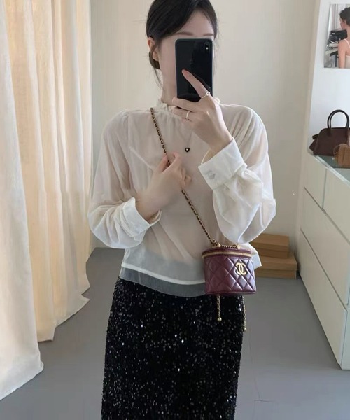 Lace Ladies(レースレディース)の「フリルカラー シアー 長袖 コンパクト プルオーバー(その他トップス・レディース・ブラック/アイボリー・FREE)」の7枚目の写真