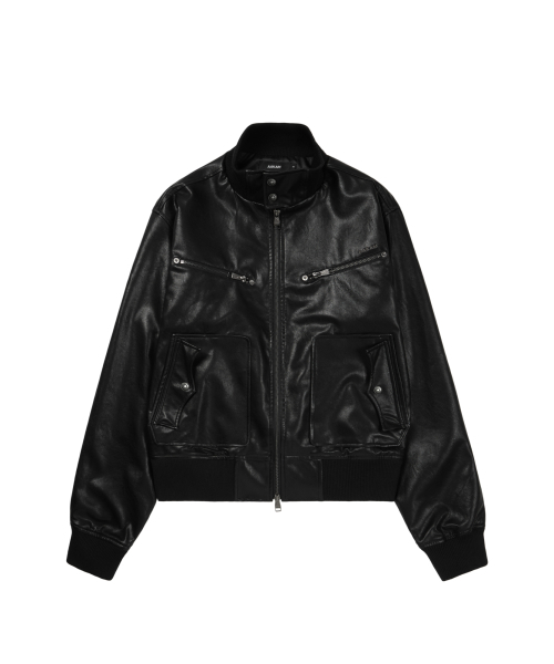 High-Neck Leather Jacket (Black)（ライダースジャケット）｜AAKAM