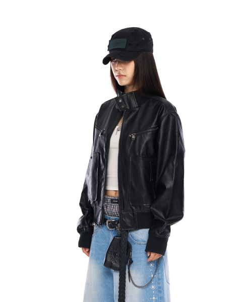 AAKAM(アーカム)の「High-Neck Leather Jacket (Black)(ライダースジャケット・レディース・その他・1/2)」の2枚目の写真