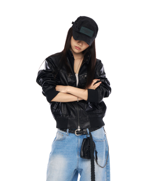 High-Neck Leather Jacket (Black)（ライダースジャケット）｜AAKAM