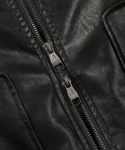 ジャケット・アウター archive leather jacket High-Neck Leather Jacket (Black)（ライダースジャケット）｜AAKAM