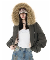 lilful | 【ファー取り外し可能】ステッチデザイン フェイクファー ボア裏地付き オーバーサイズ ダウンブルゾン(ブルゾン)