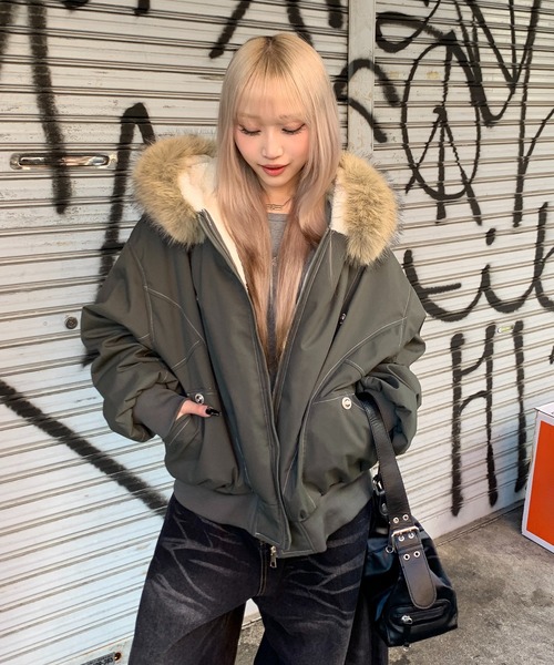 セール】【25年秋冬新作】【ファー取り外し可能】ステッチデザイン