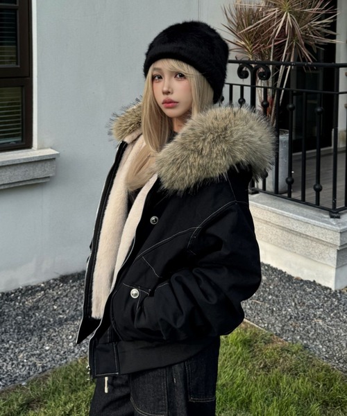 セール】【25年秋冬新作】【ファー取り外し可能】ステッチデザイン