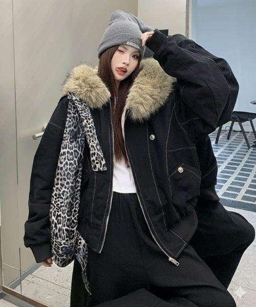 セール】【25年秋冬新作】【ファー取り外し可能】ステッチデザイン