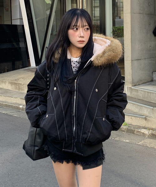セール】【25年秋冬新作】【ファー取り外し可能】ステッチデザイン