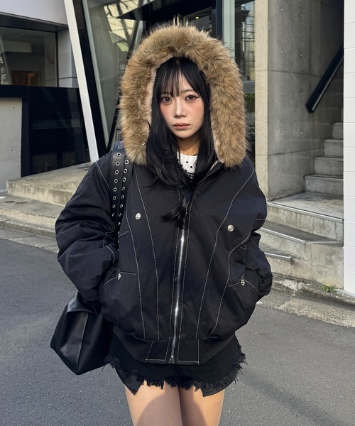 セール】【25年秋冬新作】【ファー取り外し可能】ステッチデザイン