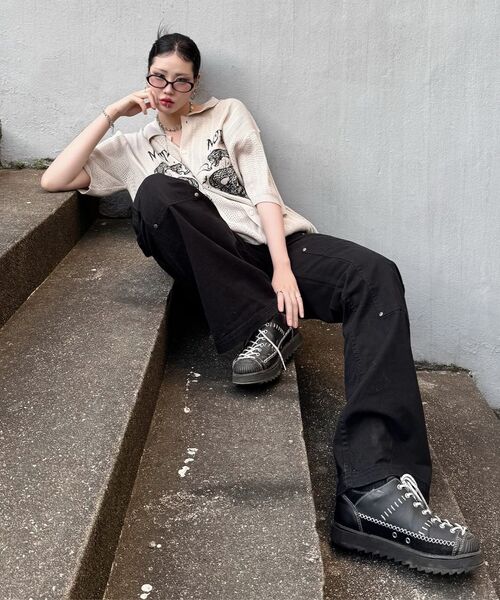 NOT4NERD(ノットフォーナード)の「Double Knee Carpenter Flare Fit Cotton Pants - Black(その他パンツ・レディース・その他・MEDIUM/LARGE/X-LARGE)」の6枚目の写真
