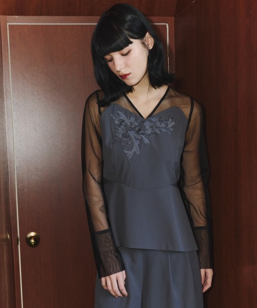 ANDRESD(アンドレスド)の「レースパネルアクセントセットアップパンツドレス / lace panel accent setup pants dress(パンツドレス・レディース・グレー/オリーブ/ブラック・L/M/S)」の4枚目の写真