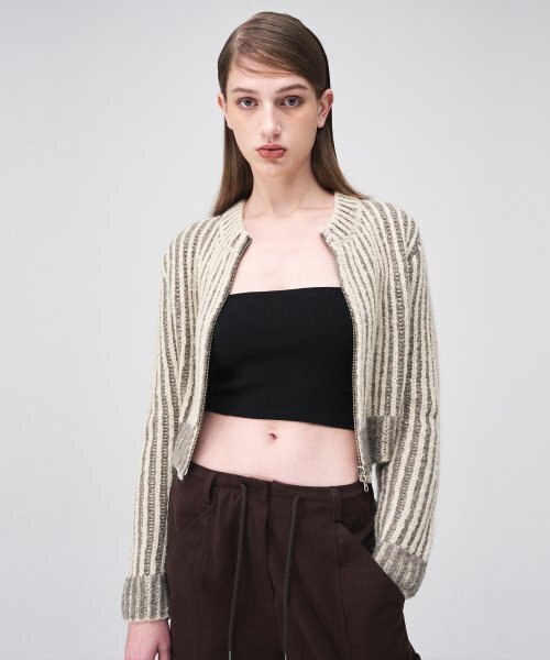 ETMON(エトモン)の「Ribbed Zip-Up Knit Cardigan Cream Beige(カーディガン/ボレロ・レディース・その他・FREE)」の1枚目の写真
