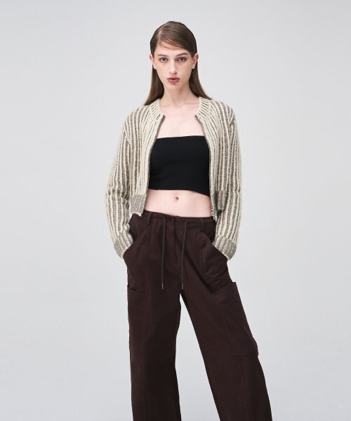 ETMON(エトモン)の「Ribbed Zip-Up Knit Cardigan Cream Beige(カーディガン/ボレロ・レディース・その他・FREE)」の2枚目の写真