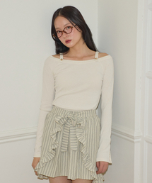 Button Point Strap Off Shoulder T_ Ivory