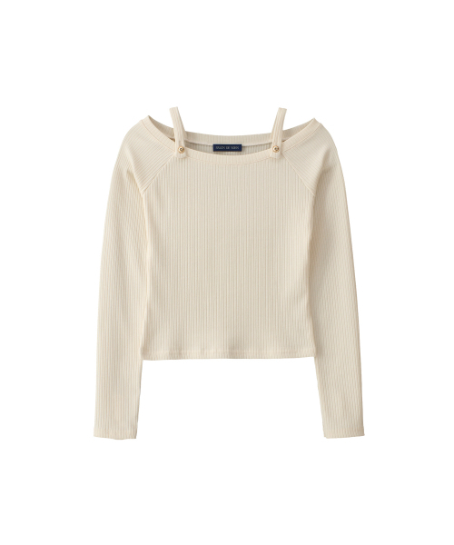 SALON DE YOHN（サロンドヨーン）の「Button Point Strap Off Shoulder T_ Ivory（Tシャツ/カットソー・レディース・その他・FREE）」の4枚目の写真