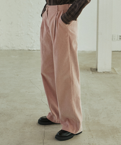 CORDUROY TUCKED PANTS_PINK