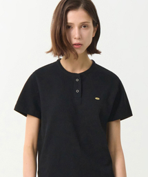 ワッフルヘンリーネックショートスリーブTシャツ_ブラック
