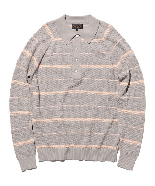 BEAMS PLUS（ビームスプラス）の「Knit Polo Basket Weave Stripe（ポロシャツ・メンズ・サックスブルー/グレー/オレンジ・LARGE/MEDIUM/SMALL/X-LARGE）」の15枚目の写真