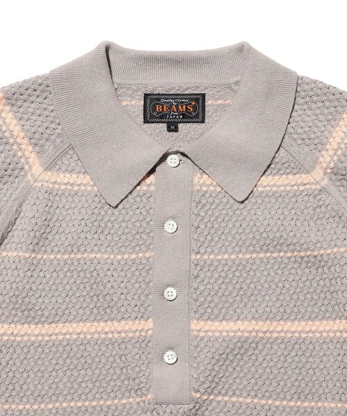 BEAMS PLUS（ビームスプラス）の「Knit Polo Basket Weave Stripe（ポロシャツ・メンズ・サックスブルー/グレー/オレンジ・LARGE/MEDIUM/SMALL/X-LARGE）」の16枚目の写真