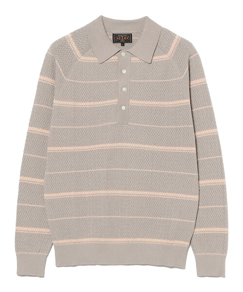 BEAMS PLUS（ビームスプラス）の「Knit Polo Basket Weave Stripe（ポロシャツ・メンズ・サックスブルー/グレー/オレンジ・LARGE/MEDIUM/SMALL/X-LARGE）」の20枚目の写真