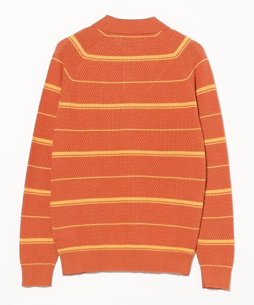 BEAMS PLUS（ビームスプラス）の「Knit Polo Basket Weave Stripe（ポロシャツ・メンズ・サックスブルー/グレー/オレンジ・LARGE/MEDIUM/SMALL/X-LARGE）」の4枚目の写真