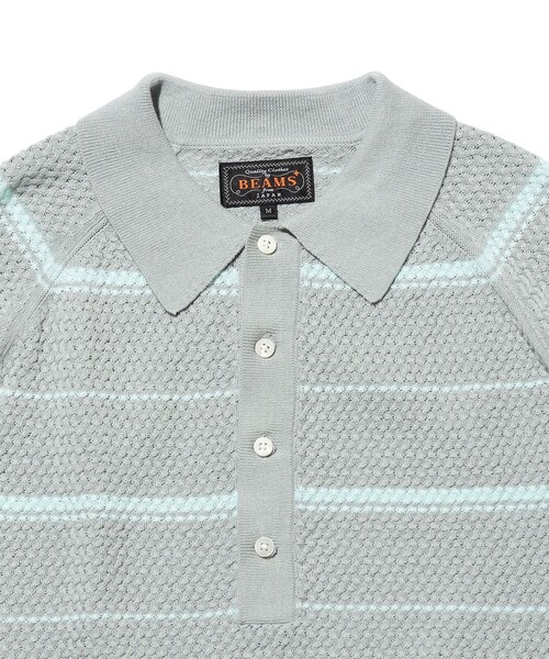 BEAMS PLUS（ビームスプラス）の「Knit Polo Basket Weave Stripe（ポロシャツ・メンズ・サックスブルー/グレー/オレンジ・LARGE/MEDIUM/SMALL/X-LARGE）」の7枚目の写真