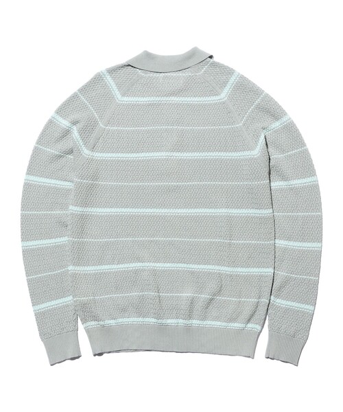 BEAMS PLUS（ビームスプラス）の「Knit Polo Basket Weave Stripe（ポロシャツ・メンズ・サックスブルー/グレー/オレンジ・LARGE/MEDIUM/SMALL/X-LARGE）」の10枚目の写真