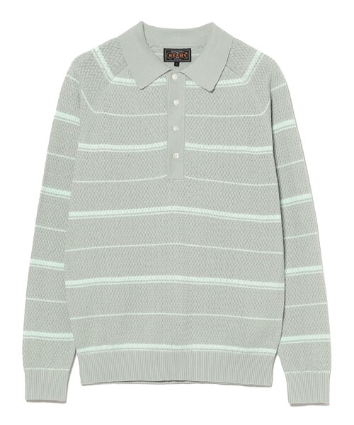 BEAMS PLUS（ビームスプラス）の「Knit Polo Basket Weave Stripe（ポロシャツ・メンズ・サックスブルー/グレー/オレンジ・LARGE/MEDIUM/SMALL/X-LARGE）」の11枚目の写真