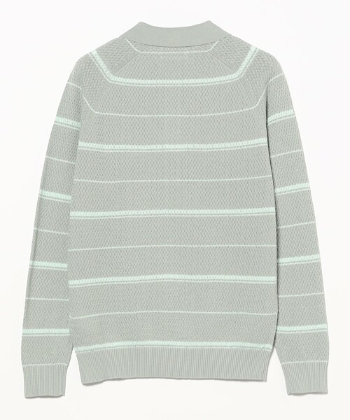 BEAMS PLUS（ビームスプラス）の「Knit Polo Basket Weave Stripe（ポロシャツ・メンズ・サックスブルー/グレー/オレンジ・LARGE/MEDIUM/SMALL/X-LARGE）」の12枚目の写真