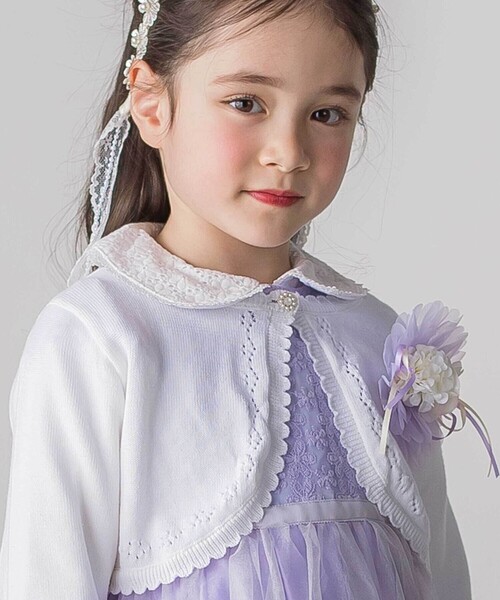 SLAP SLIP（スラップスリップ）の「縁スカラップパール調ボタンニットカーディガン(110~130cm)（カーディガン/ボレロ・キッズ・ホワイト・120cm/110cm/130cm）」の4枚目の写真