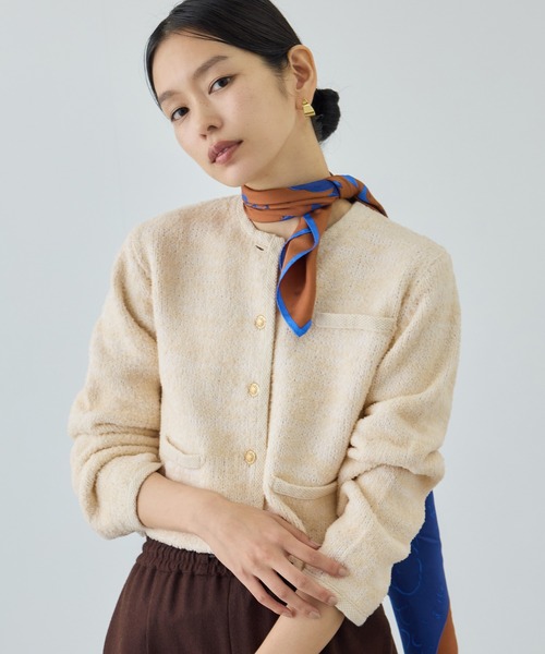 ROPE'（ロペ）の「ツイードニットショート丈カーディガン/イージーケア（カーディガン/ボレロ・レディース・キナリ/ブルー・FREE）」の2枚目の写真