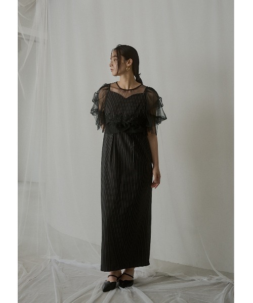 LE'RURE(リルアー)の「Fluffy stripe bustier set dress(ドレス・レディース・グレー/ベージュ/ブラック・SMALL/M-Long/MEDIUM)」の18枚目の写真