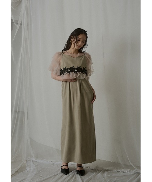 LE'RURE(リルアー)の「Fluffy stripe bustier set dress(ドレス・レディース・グレー/ベージュ/ブラック・SMALL/M-Long/MEDIUM)」の11枚目の写真