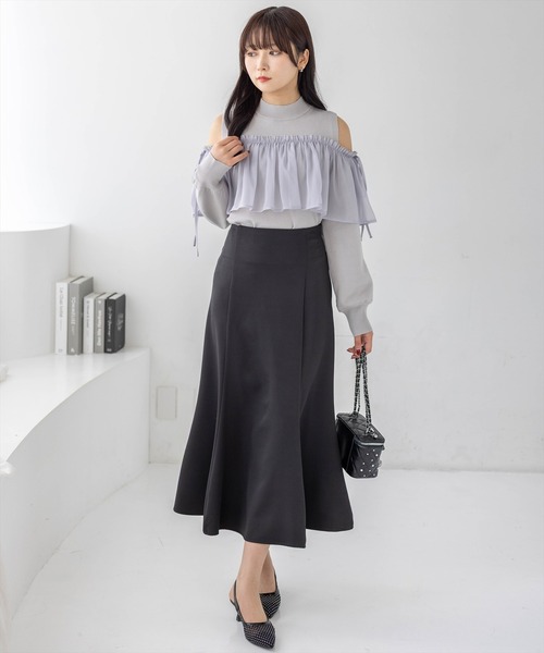 CLEAR BASIC（クリアベーシック）の「オーガンジードッキングオープンショルダーニットトップス[大人 フェミニン 上品]（ニット/セーター・レディース・アイボリー/グレー/ピンク・F）」の18枚目の写真