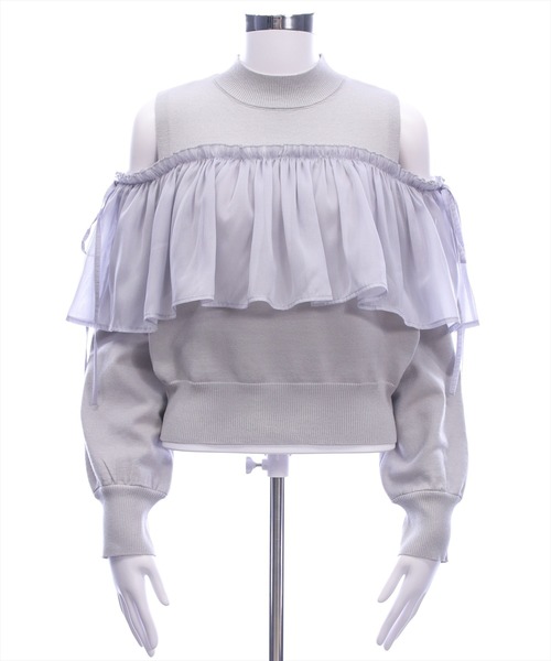 CLEAR BASIC（クリアベーシック）の「オーガンジードッキングオープンショルダーニットトップス[大人 フェミニン 上品]（ニット/セーター・レディース・アイボリー/グレー/ピンク・F）」の21枚目の写真