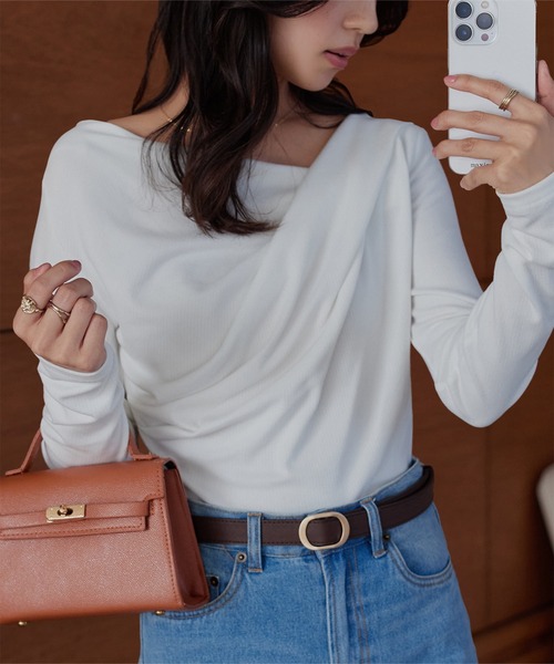 KOBE LETTUCE（コウベレタス）の「[ 裏微起毛 ] ドレープトップス（Tシャツ/カットソー・レディース・ブラック/ブラウン/オフホワイト/チャコール/アイボリー系・M）」の10枚目の写真