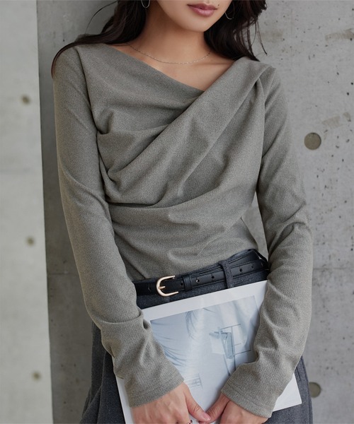 KOBE LETTUCE（コウベレタス）の「[ 裏微起毛 ] ドレープトップス（Tシャツ/カットソー・レディース・ブラック/ブラウン/オフホワイト/チャコール/アイボリー系・M）」の21枚目の写真