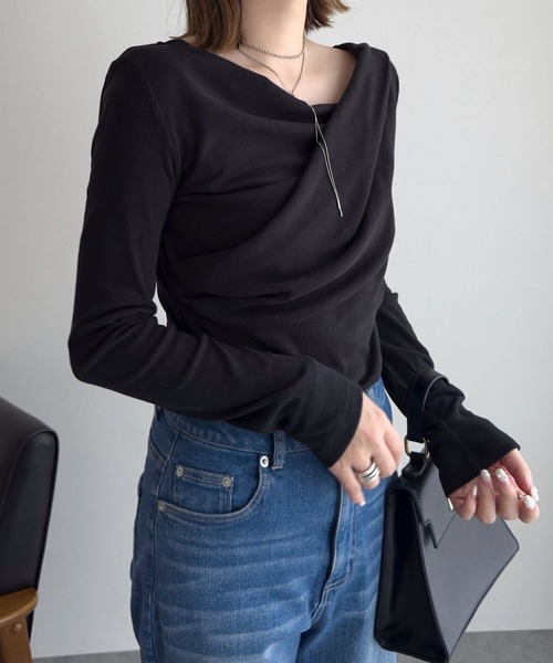 KOBE LETTUCE（コウベレタス）の「[ 裏微起毛 ] ドレープトップス（Tシャツ/カットソー・レディース・ブラック/ブラウン/オフホワイト/チャコール/アイボリー系・M）」の11枚目の写真