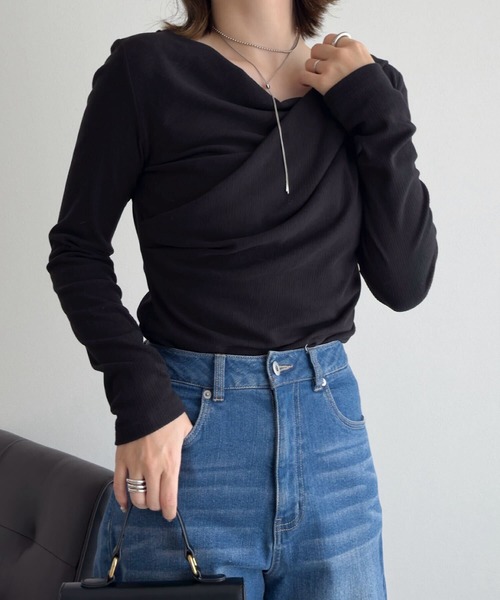 KOBE LETTUCE（コウベレタス）の「[ 裏微起毛 ] ドレープトップス（Tシャツ/カットソー・レディース・ブラック/ブラウン/オフホワイト/チャコール/アイボリー系・M）」の12枚目の写真