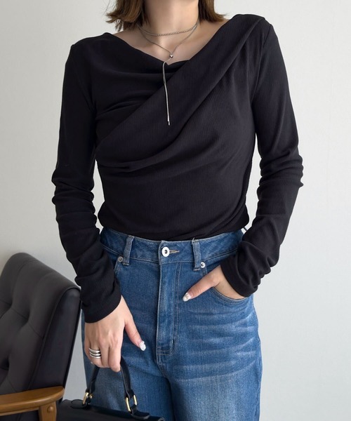 KOBE LETTUCE（コウベレタス）の「[ 裏微起毛 ] ドレープトップス（Tシャツ/カットソー・レディース・ブラック/ブラウン/オフホワイト/チャコール/アイボリー系・M）」の13枚目の写真