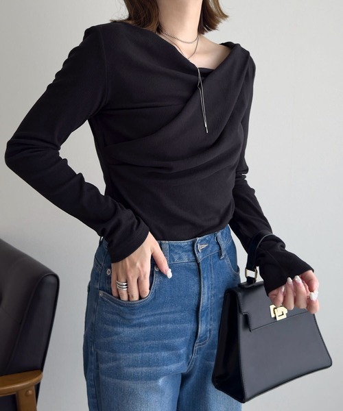 KOBE LETTUCE（コウベレタス）の「[ 裏微起毛 ] ドレープトップス（Tシャツ/カットソー・レディース・ブラック/ブラウン/オフホワイト/チャコール/アイボリー系・M）」の14枚目の写真