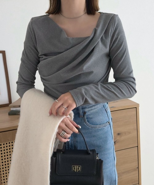 KOBE LETTUCE（コウベレタス）の「[ 裏微起毛 ] ドレープトップス（Tシャツ/カットソー・レディース・ブラック/ブラウン/オフホワイト/チャコール/アイボリー系・M）」の18枚目の写真