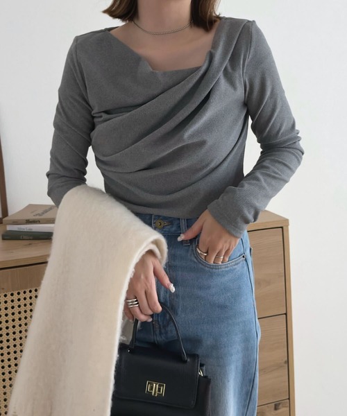 KOBE LETTUCE（コウベレタス）の「[ 裏微起毛 ] ドレープトップス（Tシャツ/カットソー・レディース・ブラック/ブラウン/オフホワイト/チャコール/アイボリー系・M）」の19枚目の写真