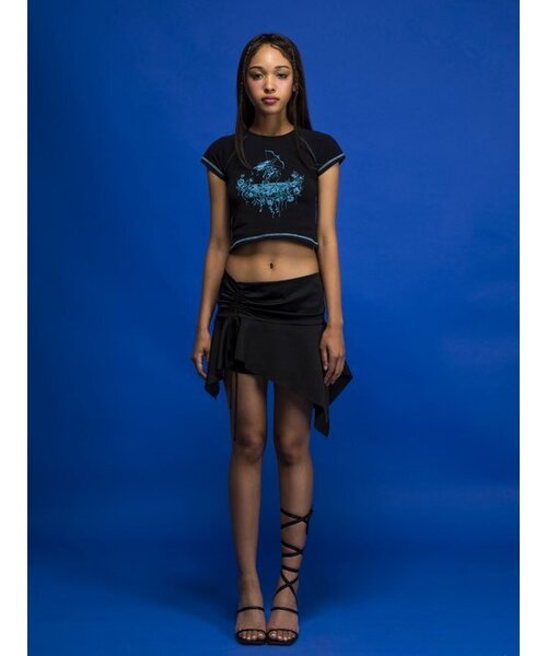 CAPRICIEUX(カプリシュー)の「Unbalance shirring slit skirt (BLACK)(スカート・レディース・その他・S)」の1枚目の写真