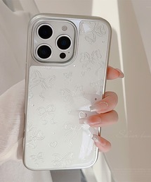 きらめき シルバー リボン iPhone ケース 13/14.15.16.16Pro
