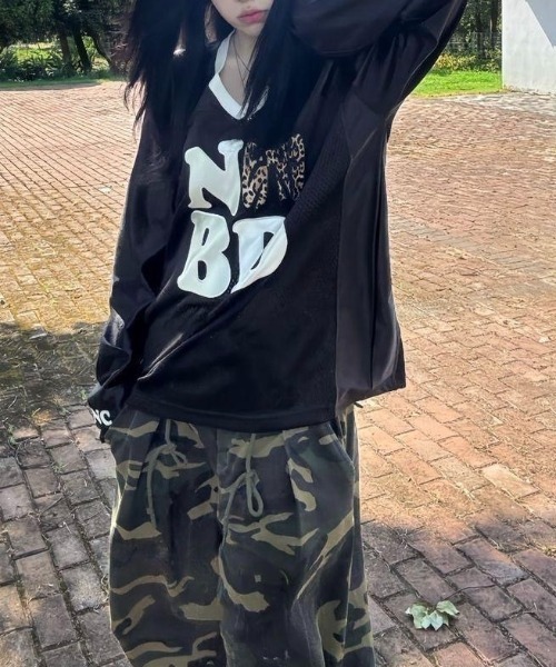 ViViDAY(ビビデー)の「フロントレオパードリボン柄&英字ロゴ ビッグシルエット 透けロンT(Tシャツ/カットソー・レディース・ブラック/ホワイト・M)」の14枚目の写真