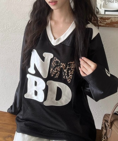 ViViDAY(ビビデー)の「フロントレオパードリボン柄&英字ロゴ ビッグシルエット 透けロンT(Tシャツ/カットソー・レディース・ブラック/ホワイト・M)」の15枚目の写真