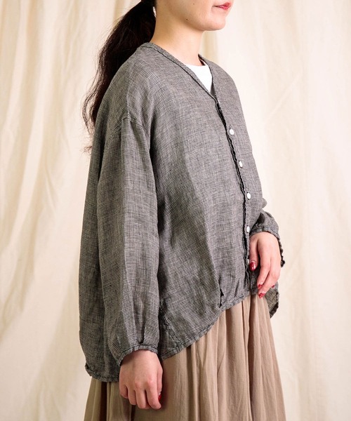 Brocante（ブロカント）の「[Brocante / ブロカント] リネンガーゼチェック カルディガンシャツ（シャツ/ブラウス・レディース・ブラック系その他・2）」の2枚目の写真