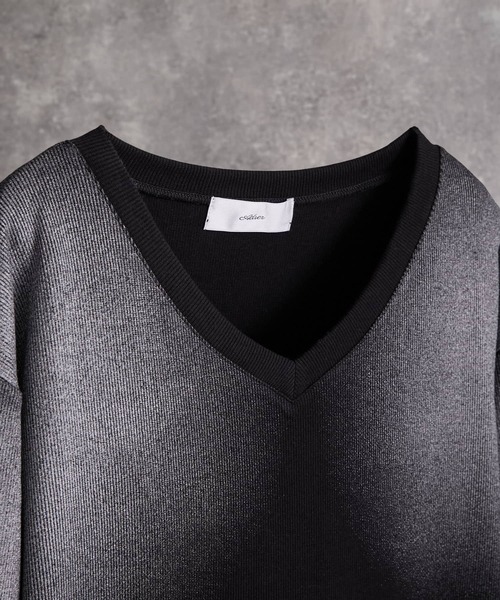 ADRER（アドラー）の「Stretch Rib V-Neck Long Tee / ストレッチ リブ Vネック ロング ティー（Tシャツ/カットソー・メンズ・グレー/ブラック・L/M/S/XS）」の22枚目の写真