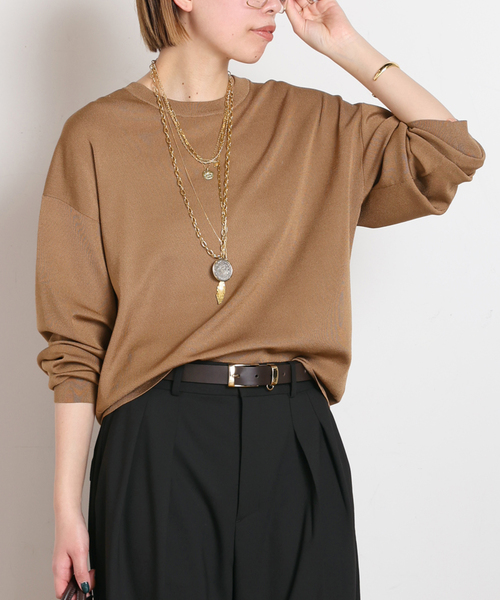 AP STUDIO（エーピーストゥディオ）の「Demure クルーネックニット（ニット/セーター・レディース・ベージュ/キャメル/ブラック・FREE）」の3枚目の写真